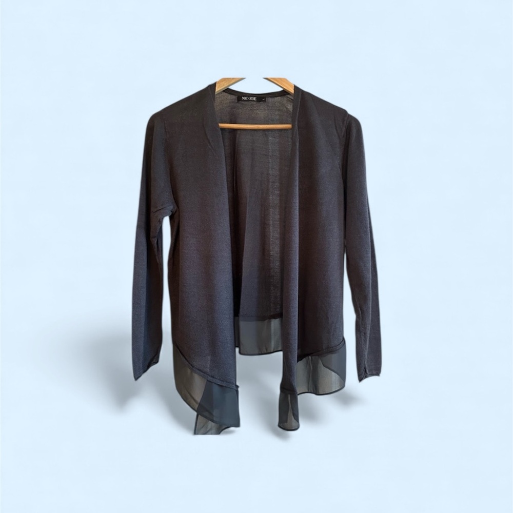 NIC+ZOE Sheer Dark Gray Open Front Cardigan
